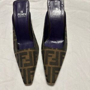 Vintage Fendi Zucca Canvas Monogram Mule Heels